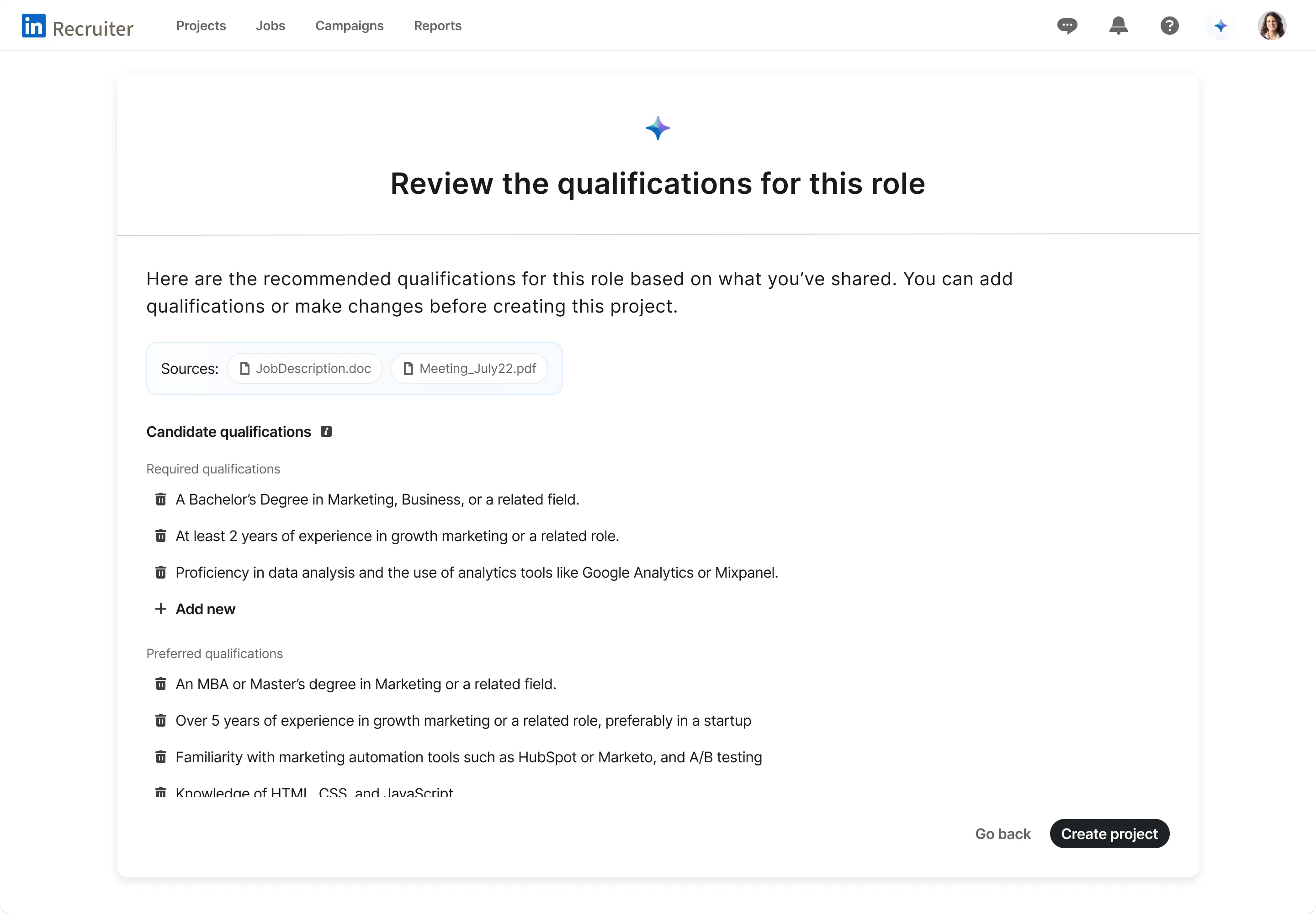 Split-header exploration inside the Recruiter shell — the most conventional combination tested.